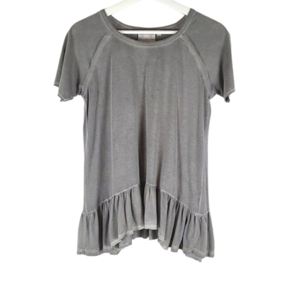 Vintage Soft Dantelle Turkish Ruffle Hem Top, Soft Gray  Size S